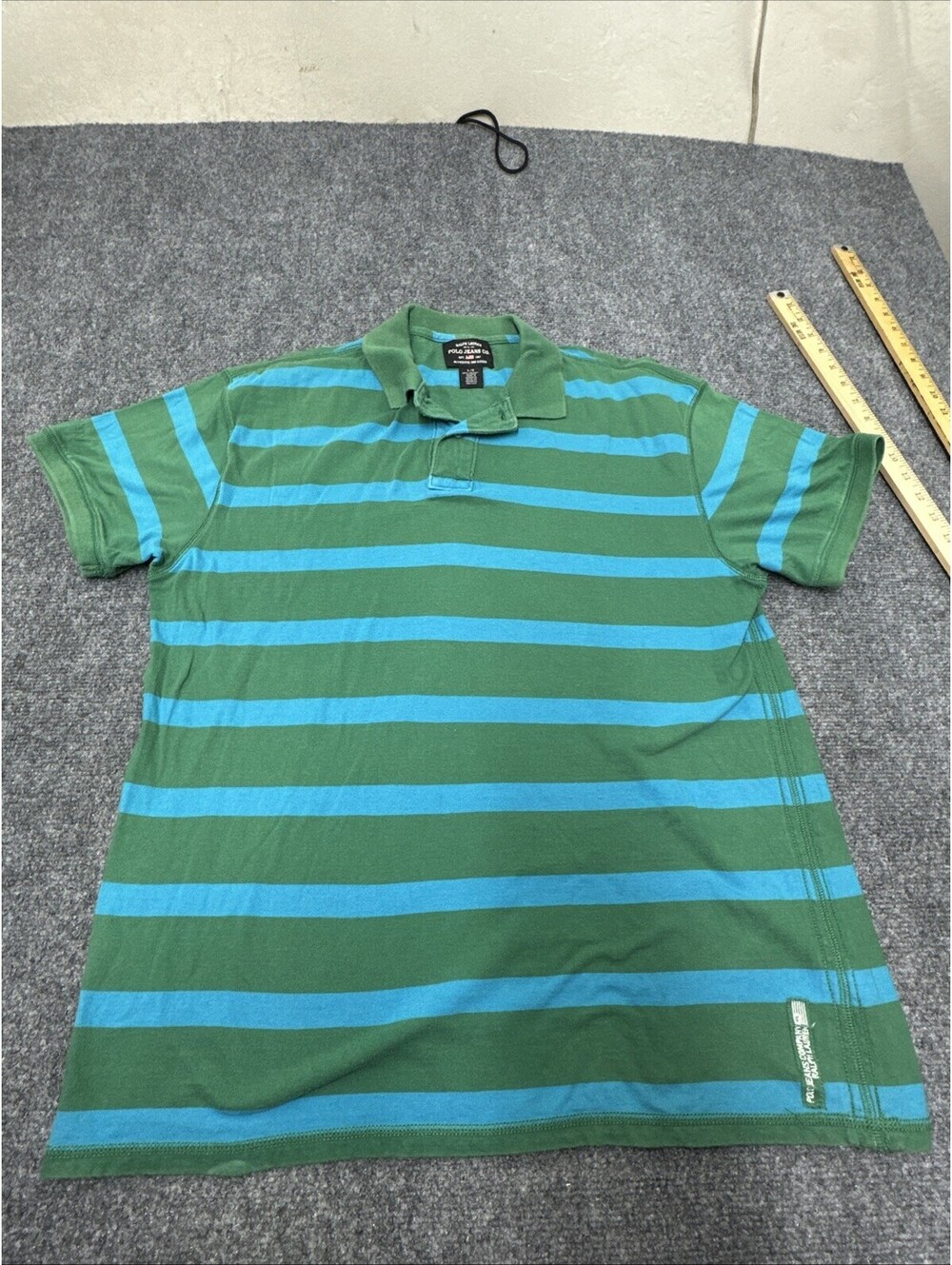 Polo Ralph Lauren Shirt Mens Large Green Blue Stripe Cotton  Pony Golf